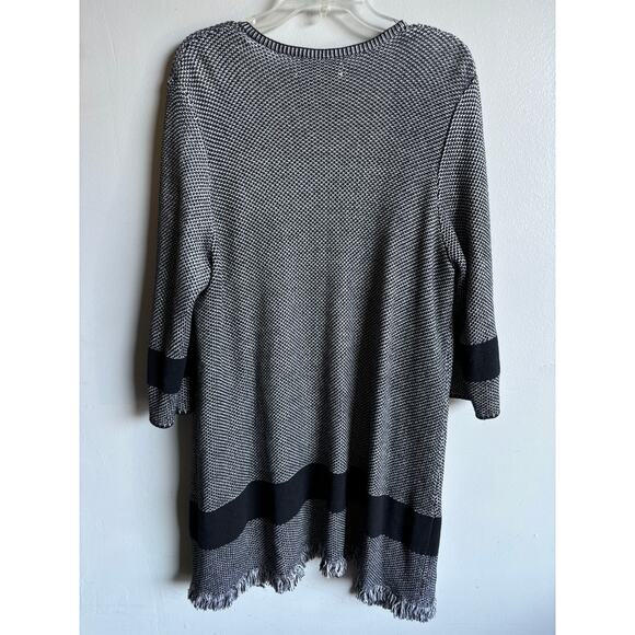 Jones Studio Duster Cardigan Longline Open Front Plus Size 1X Black Grey Fringes - Picture 4 of 4